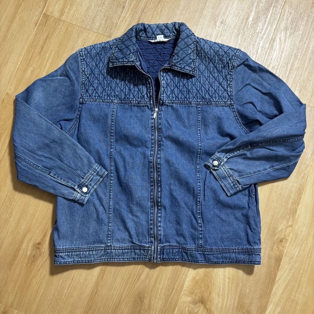 Vintage Blast Women's Quilted Denim Full zip Jacket XL 90s‎